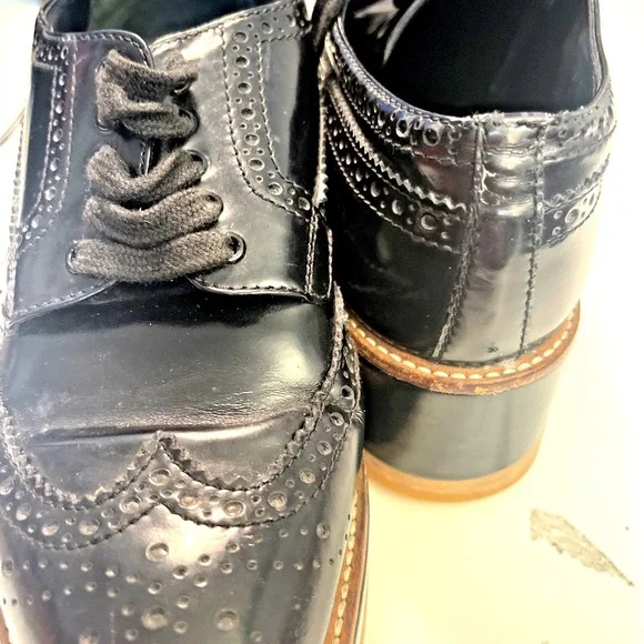 PRADA Wave Sole Black Wingtip Shoes 1E935G Size 36.5 US 6.5 Women 's Platform - Picture 9 of 14